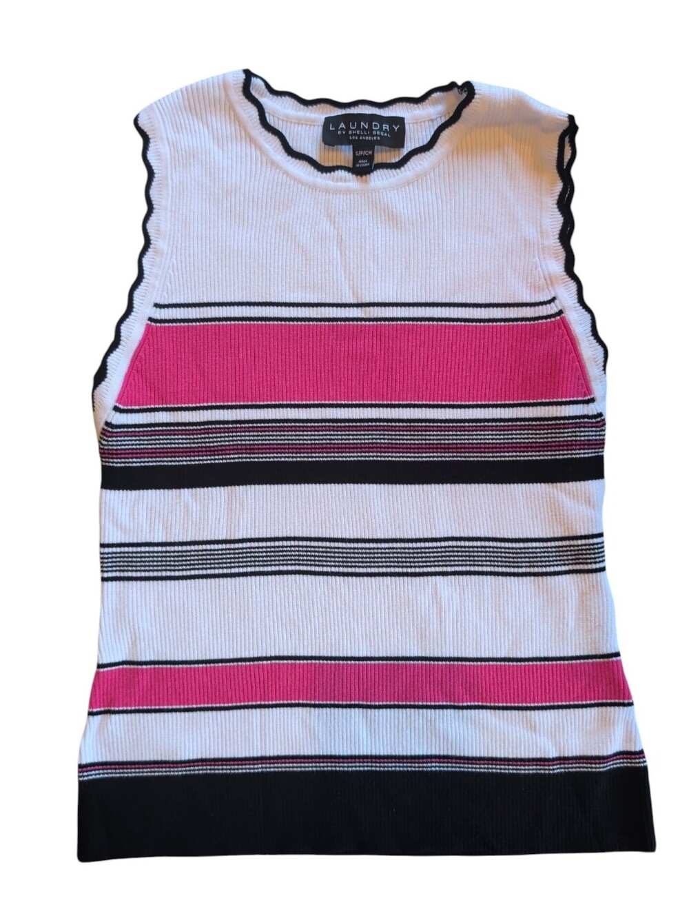 Laundry By Shelli Segal White, Pink & Black Striped Ribbed Tank
